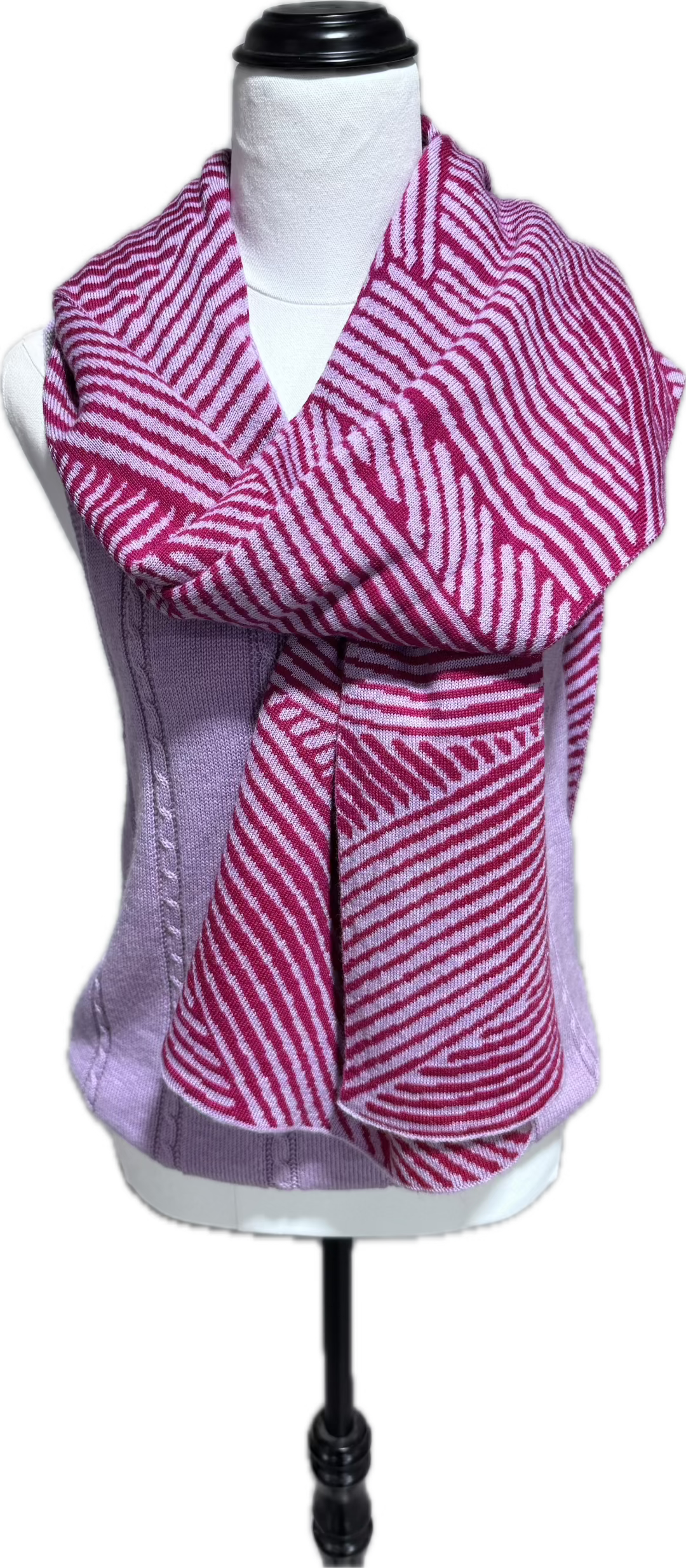 North Cape Wrap in Impressa and Orchid Kangaroo Island Wool with Orchid Flinders Cable Vest