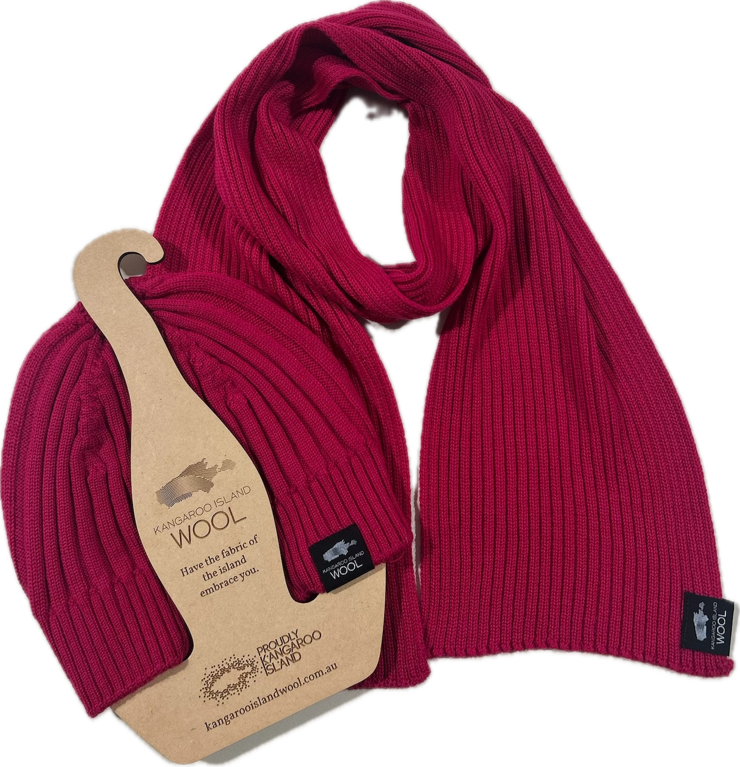 Kangaroo Island Wool Tisby Scarf and Willson Rib Beanie in Impressa