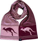 Scarf with kangaroo design in seaberry and dusty Pink on a white background